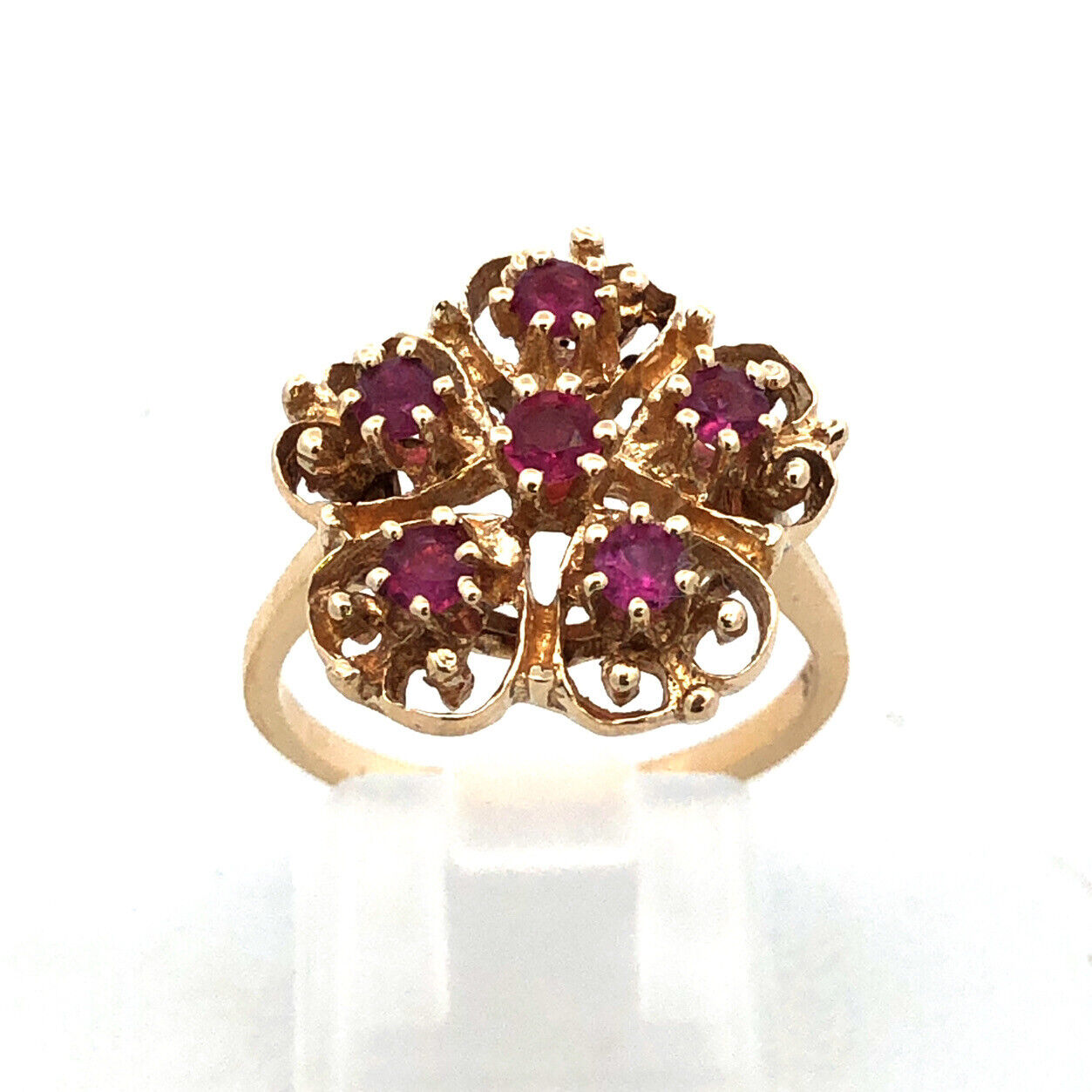 Designer 14K Yellow Gold Pink Tourmaline Flower Cluster Statement Cocktail Ring