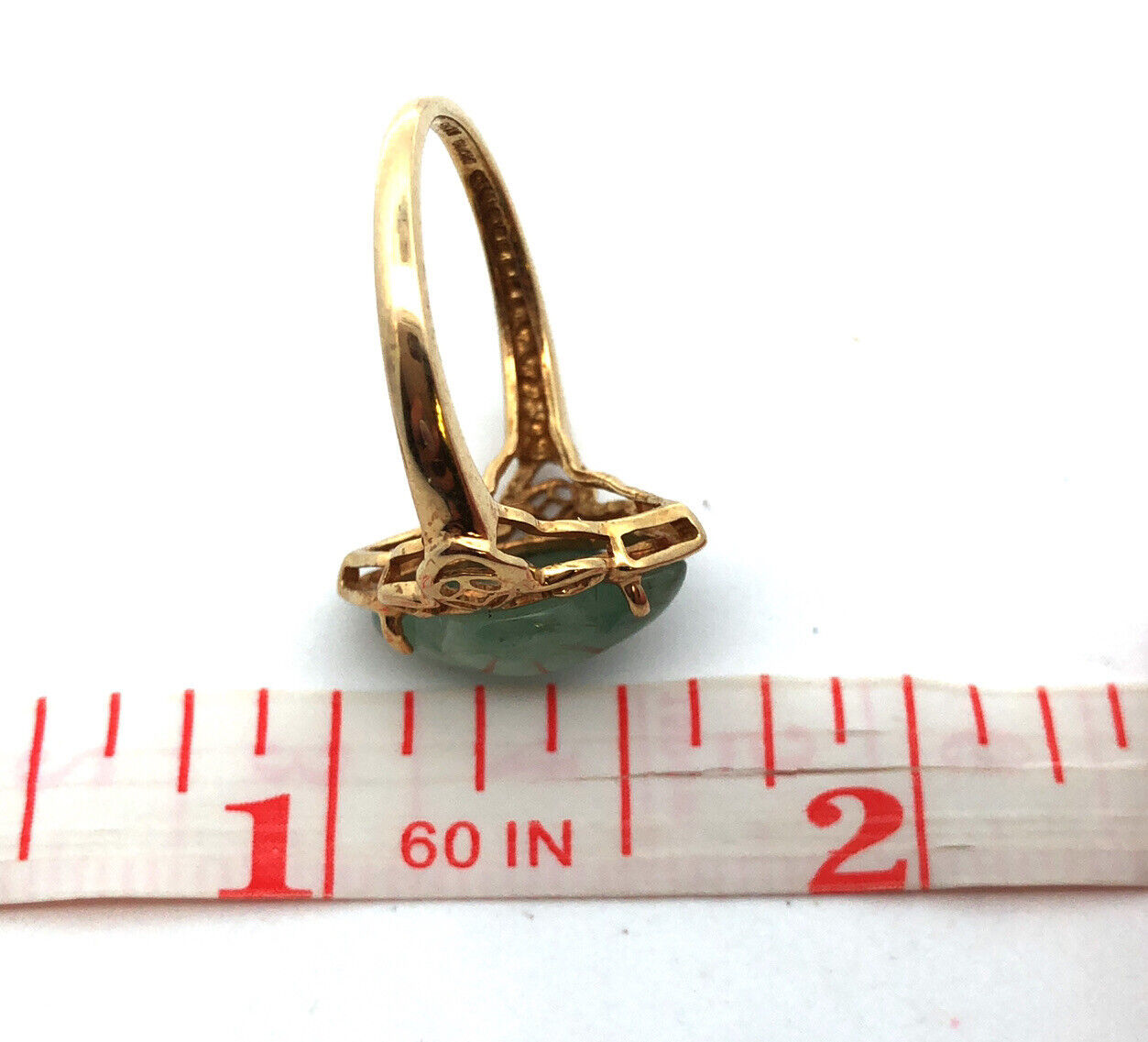 Vintage Designer 14K Yellow Gold Jade Cabochon Statement Cocktail Ring