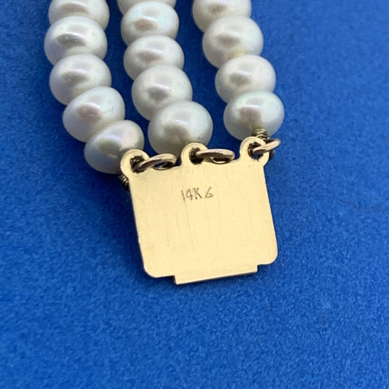 Designer 14K Yellow Gold Pearl June Anniversary Bridal 3 Strand Beaded Bracelet