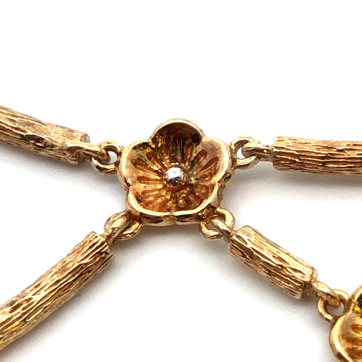 Designer Stephen Dweck 925 Sterling Silver Vermeil Diamond Floral Statement Necklace