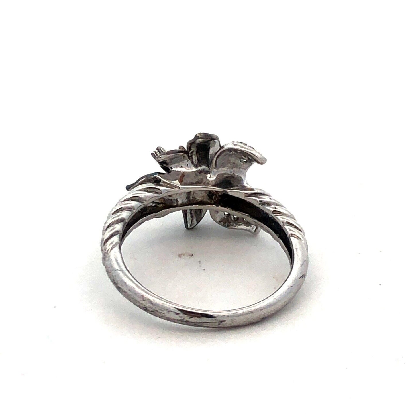 Designer CC 925 Sterling Silver Round White Topaz Lily Orchid Flower Ring