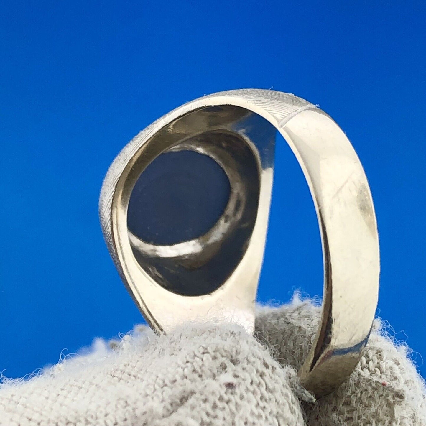 Gorgeous 14k White Gold Oval Cabochon Blue Star Sapphire Dome Size 8.75 Ring