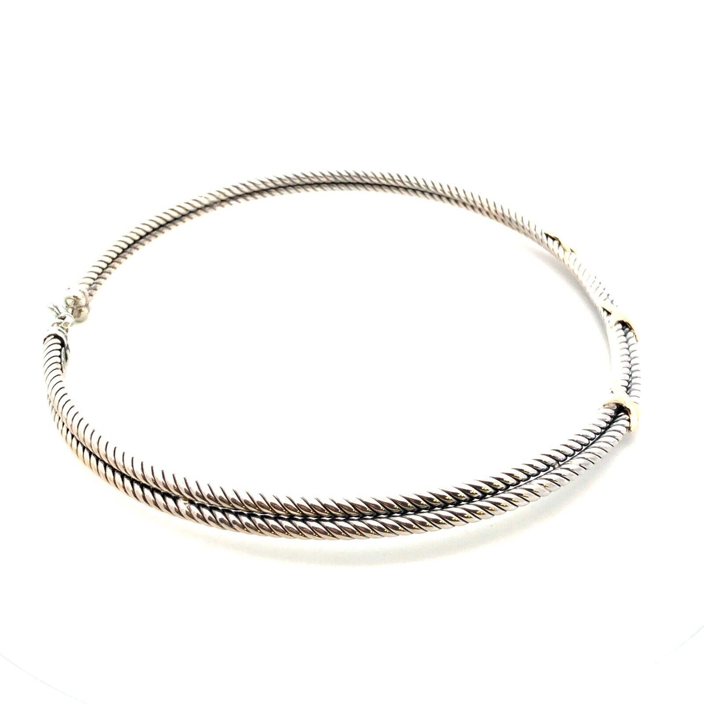 Designer 925 Sterling Silver 14K Gold Twist X Two Tone Collar Necklace