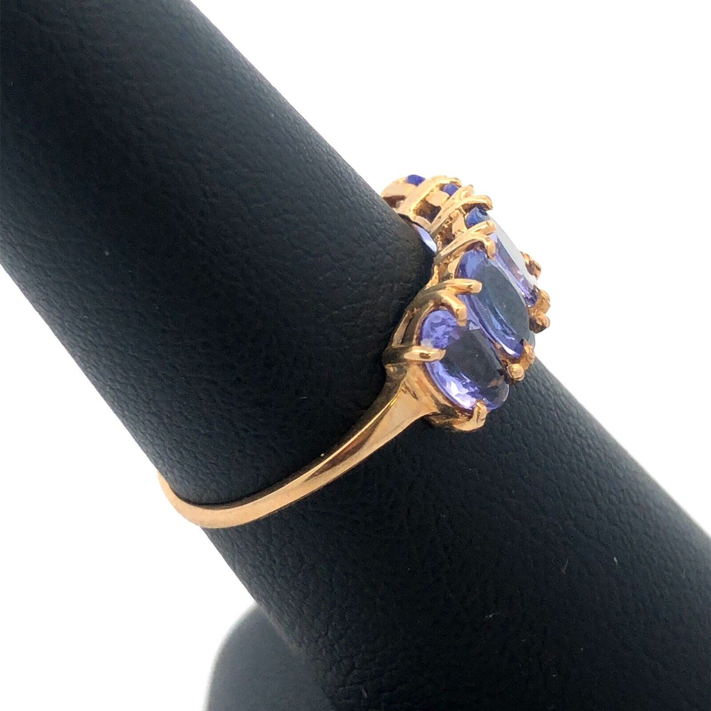 Designer 10K Yellow Gold Oval Tanzanite Wedding 5 Stone Cocktail Ring