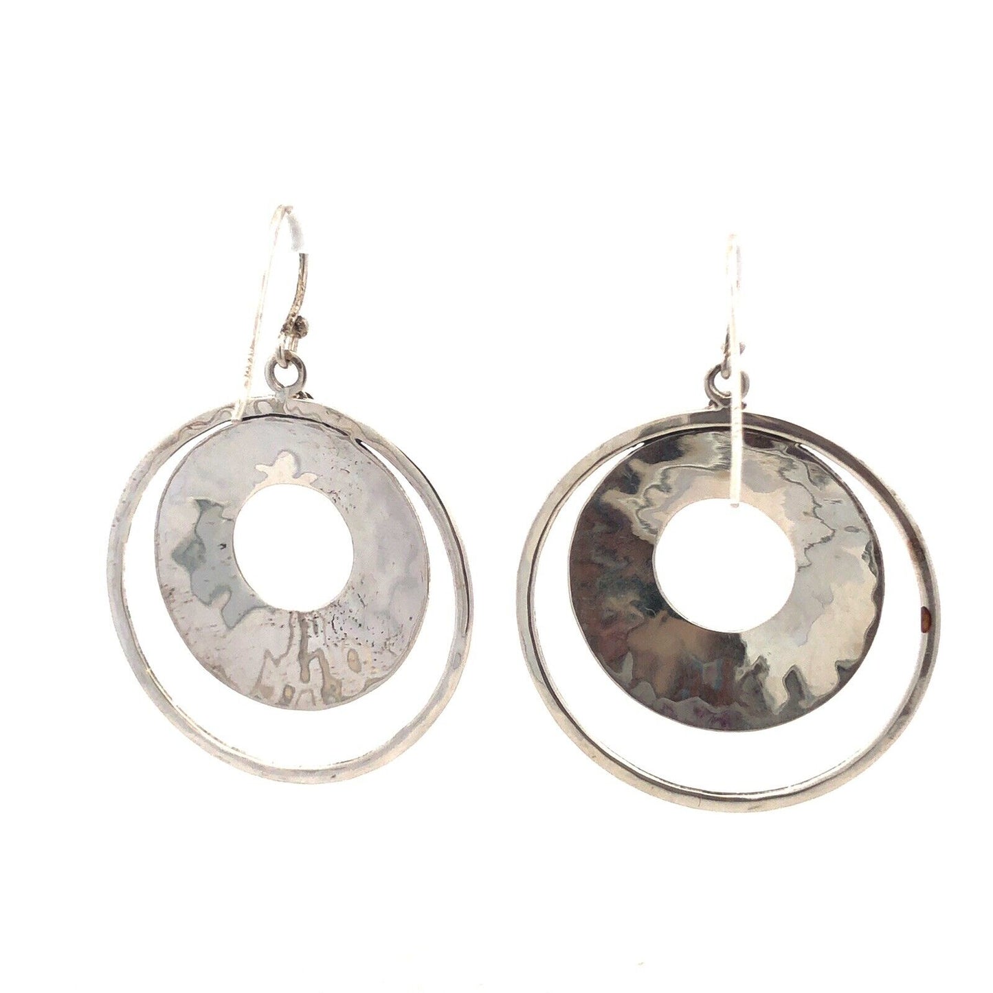 Designer Silpada Sterling Silver Hammered Modernist Round Hook Dangle Earrings