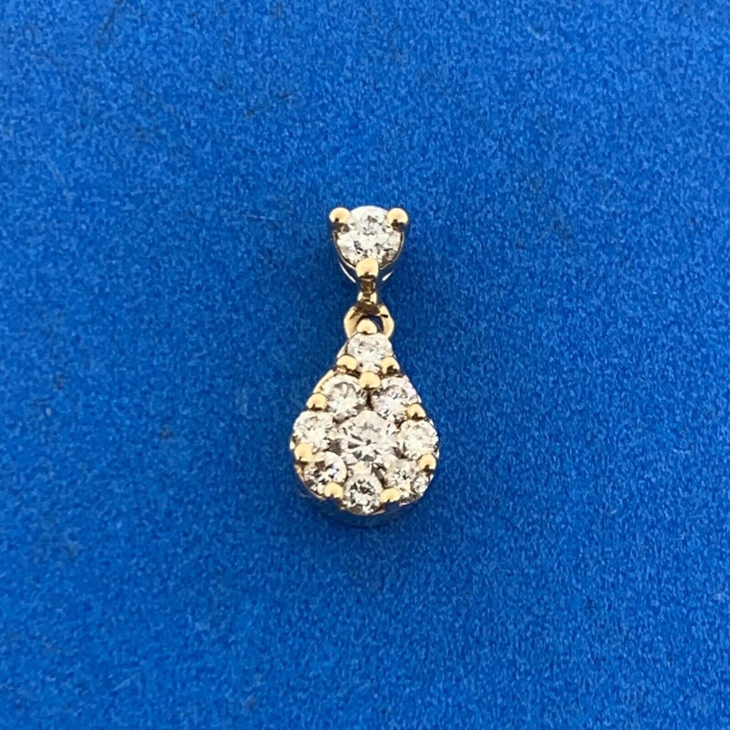 Designer 14K Yellow Gold Diamond Cluster Pear Drop Pendant