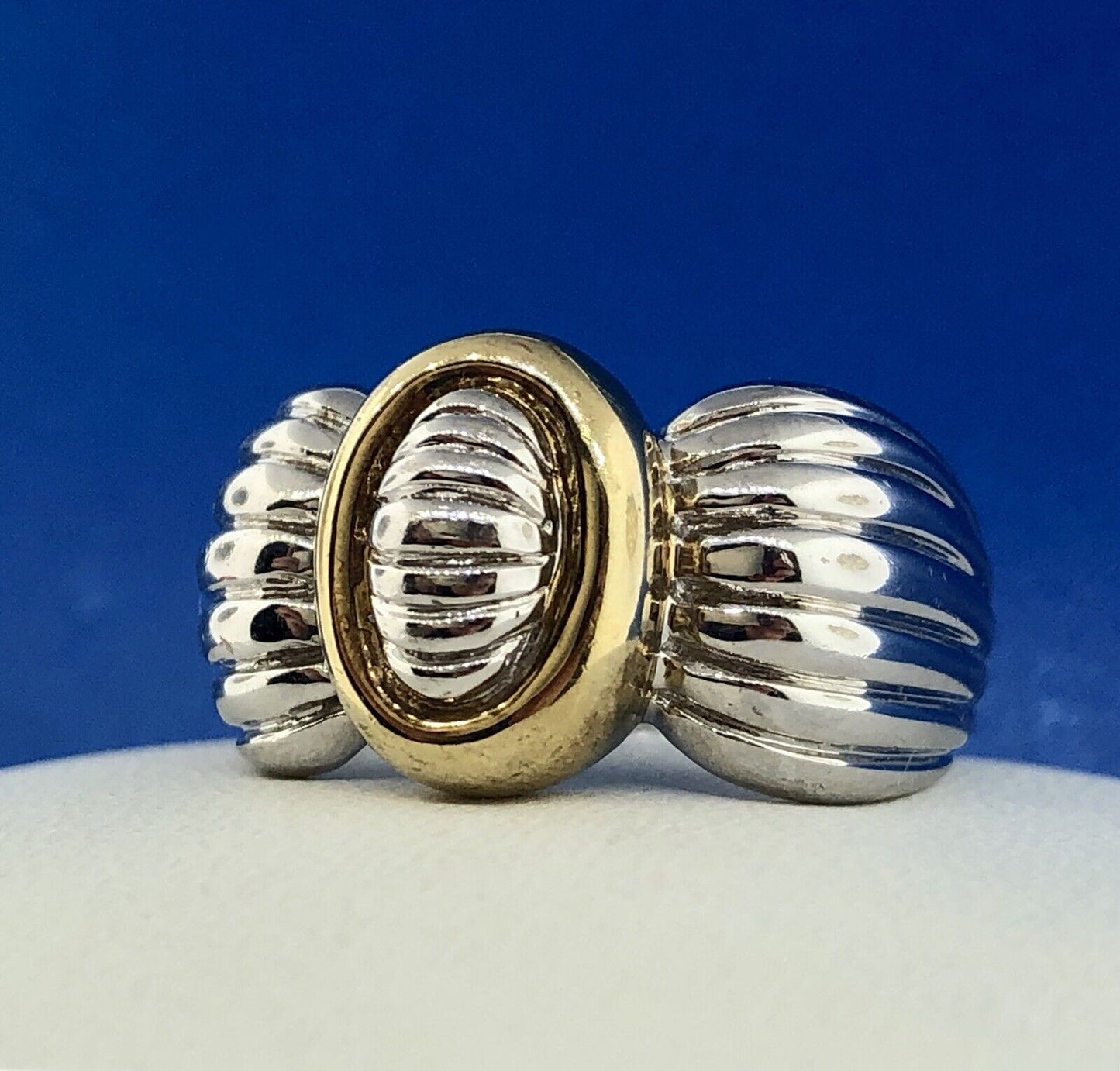 Vintage CNA Sterling Silver 925 Two Toned Modernist Ribbed Knot Cigar Band Ring