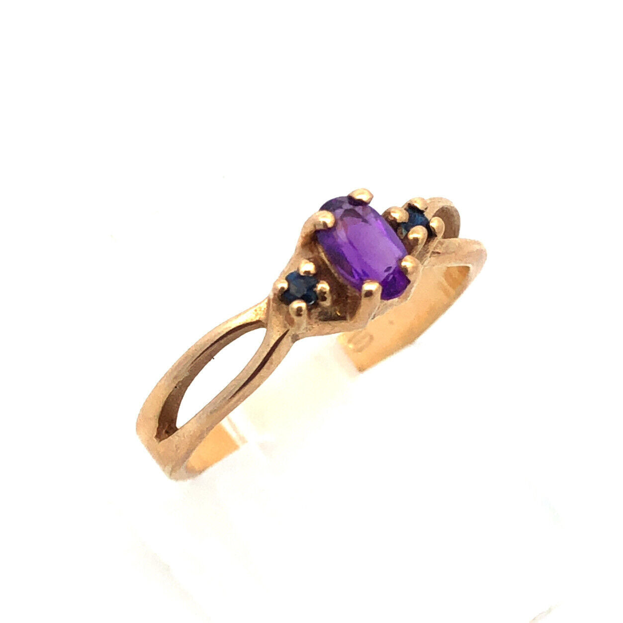 Designer 10K Yellow Gold Oval Amethyst Round Sapphire Accented Ring