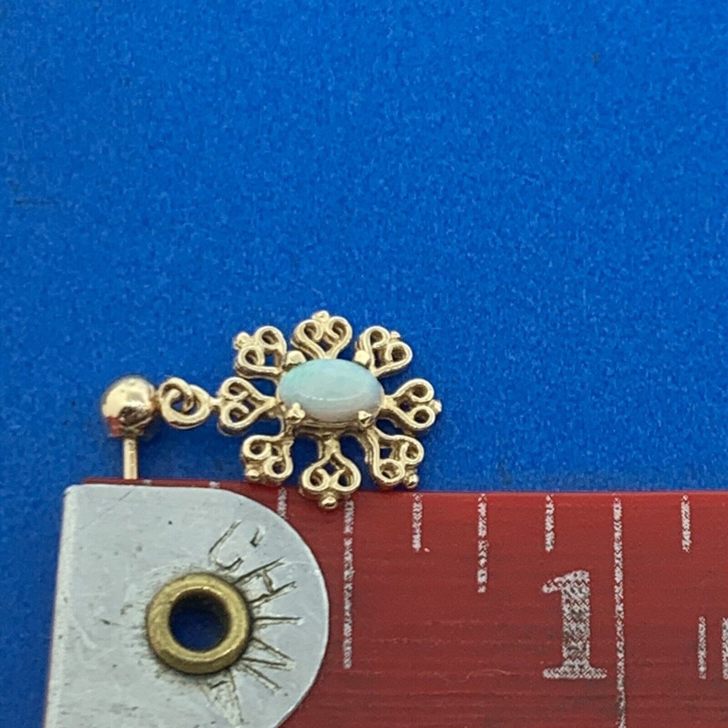 Designer 14K Yellow Gold Oval Opal Filigree Snowflake Dangle Stud Earrings