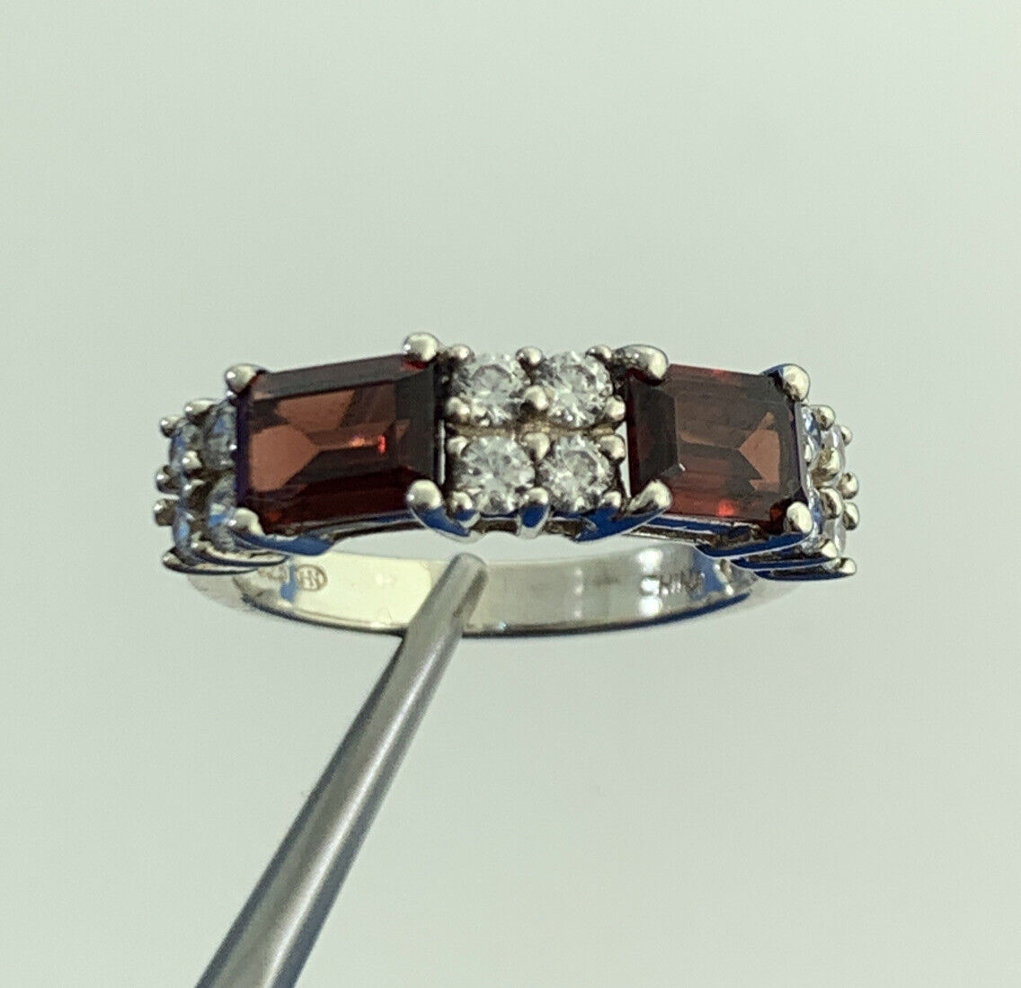 Designer 925 Sterling Silver Red White Tourmaline Stackable Band Ring