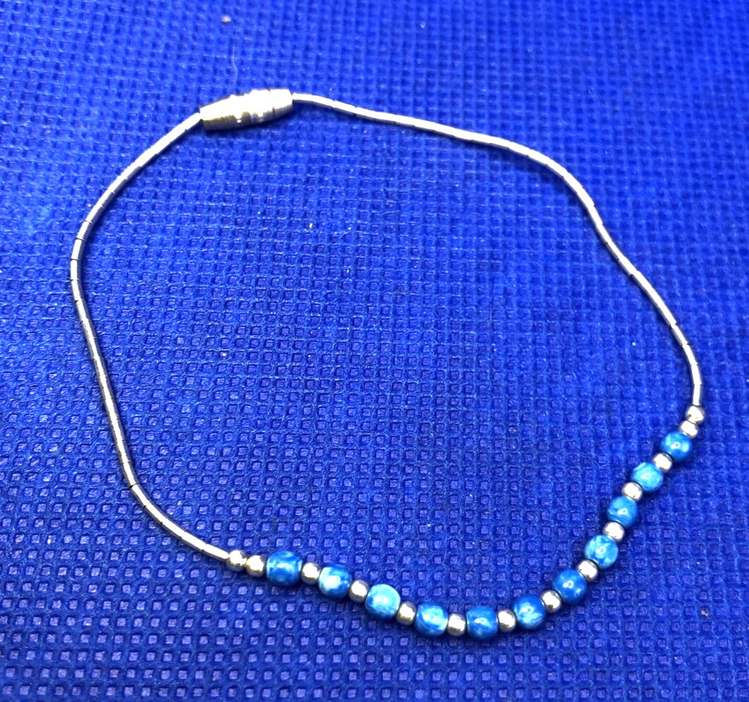 Lapis Lazuli 925 Sterling Silver Beaded Liquid Silver Tennis Bracelet