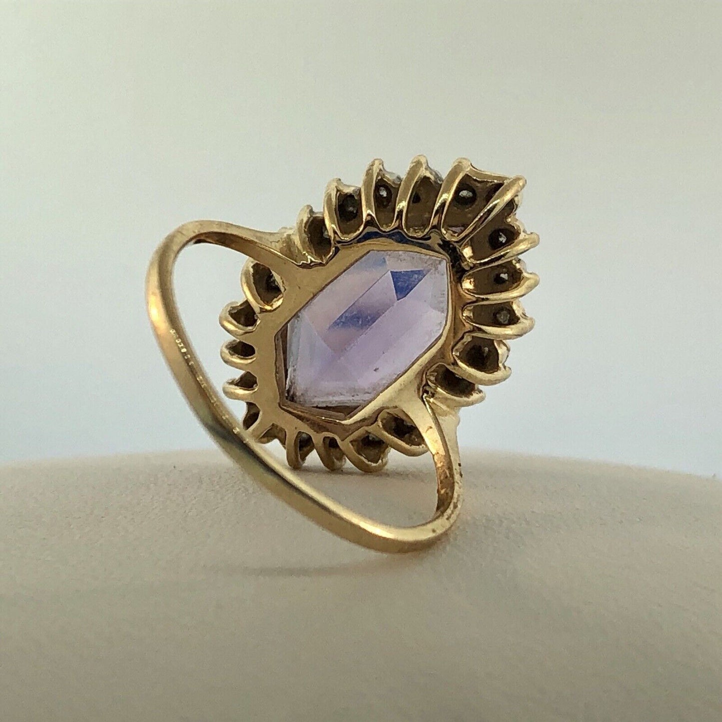 Estate 14K Yellow Gold Amethyst Diamond Halo February Anniversary Occasion Ring