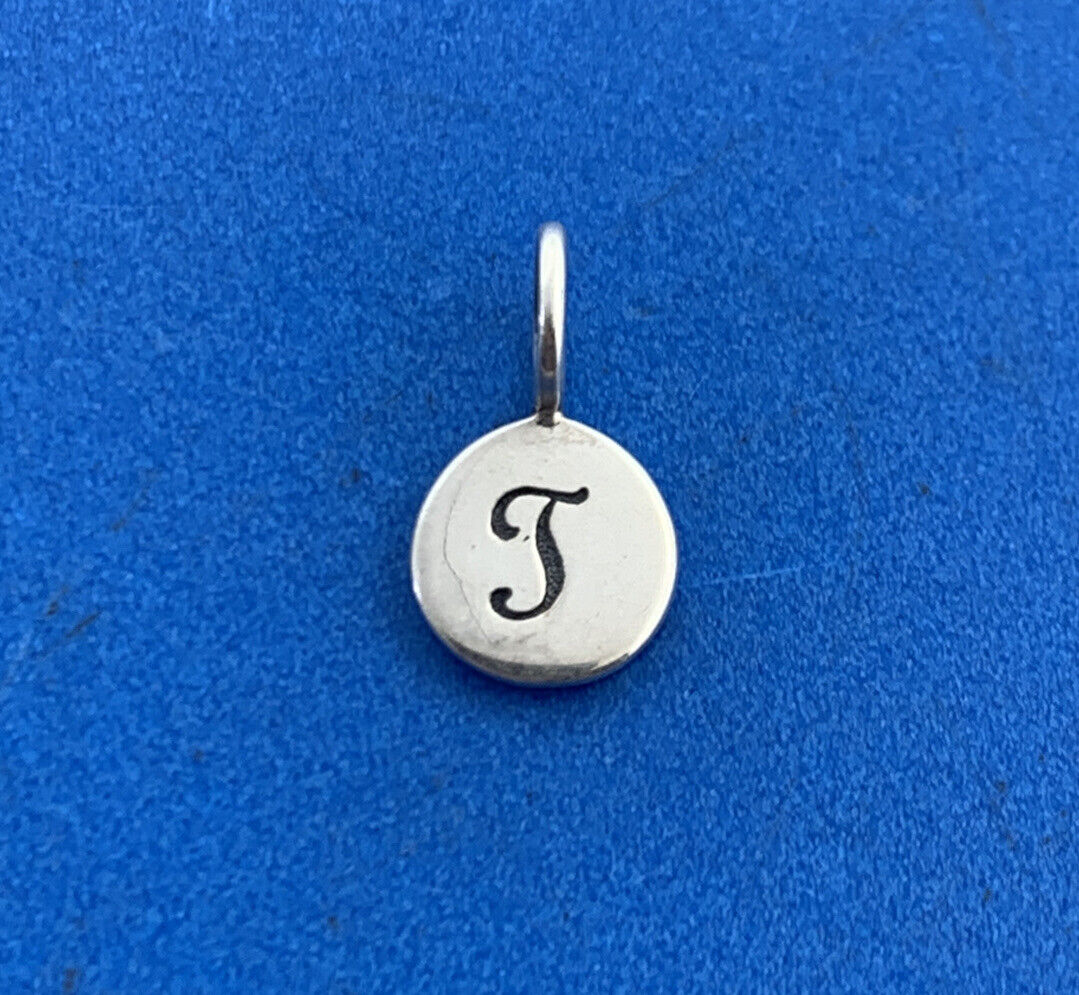 PST 925 Sterling Silver J Initial Monogram Script Petite Disc Bracelet Charm
