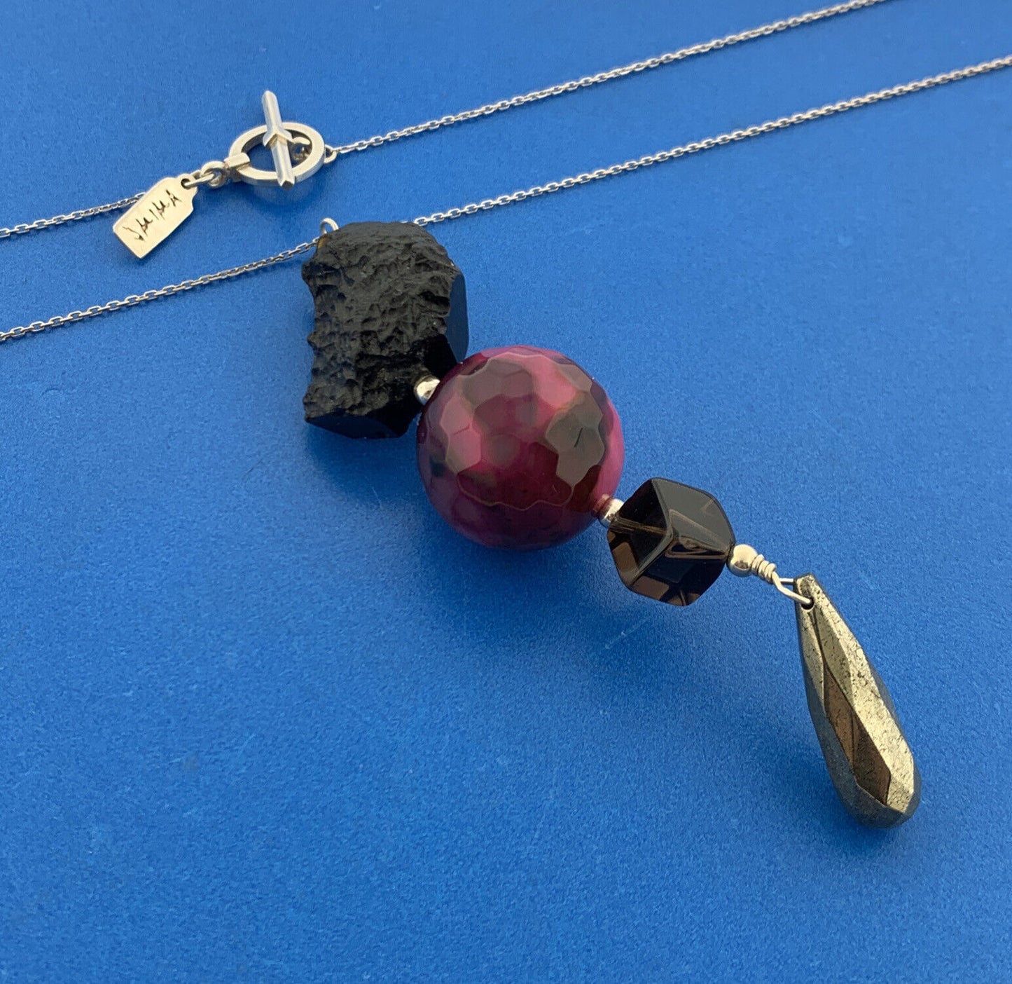 Designer Sterling Silver 4 Gemstones Power Energy Protection Stability Necklace