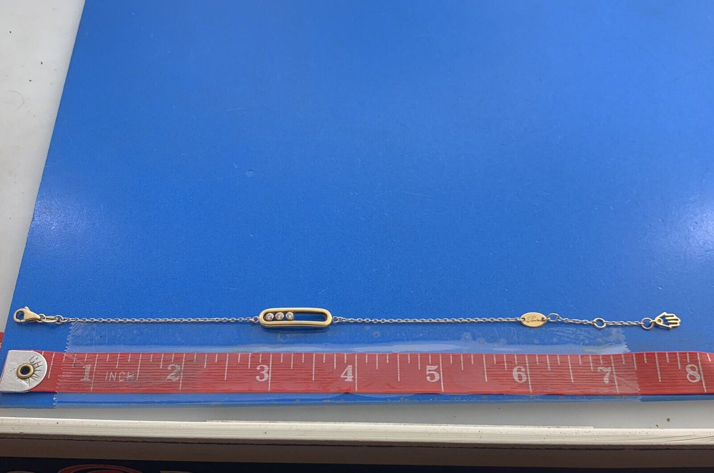 Designer Pacha 18K Yellow Gold Cubic Zirconia Abacus Style Hamsa Hand Bracelet