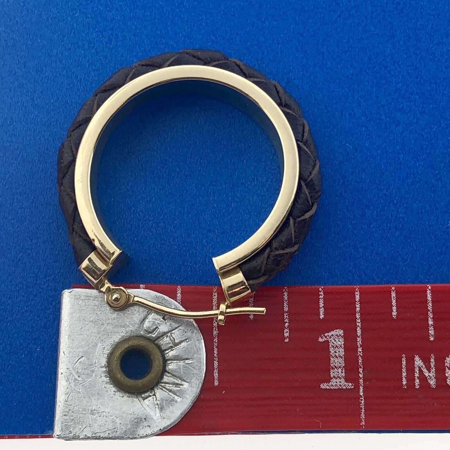 Jacmel JCM 14k Yellow Gold Braided Leather Rawhide Hoop Earrings