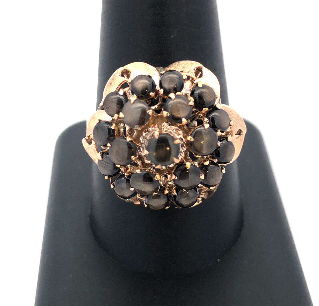 Designer 14K Yellow Gold Black Star Sapphire Princess Empire Style Cocktail Ring