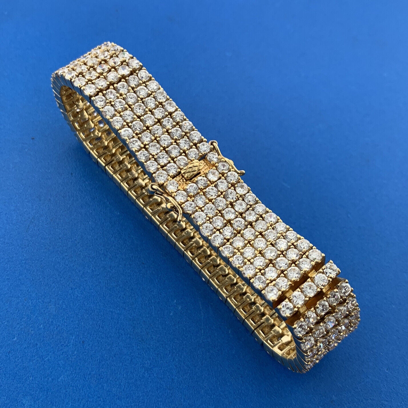 Runway Glitz 925 Vermeil Cubic Zirconia Cluster Statement Tennis Bracelet