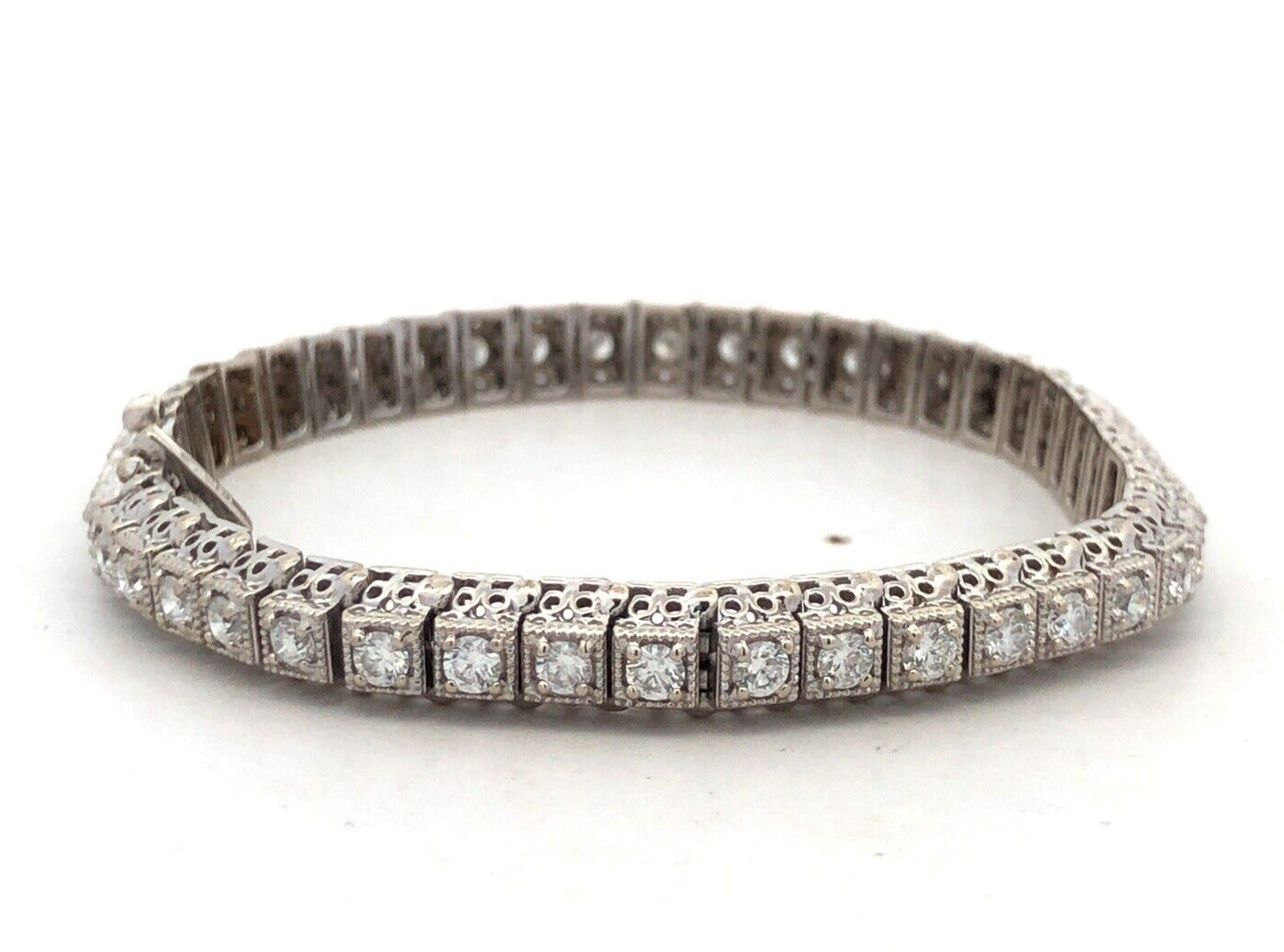 Designer 14K White Gold Round Diamond Open Work Statement Tennis Bracelet