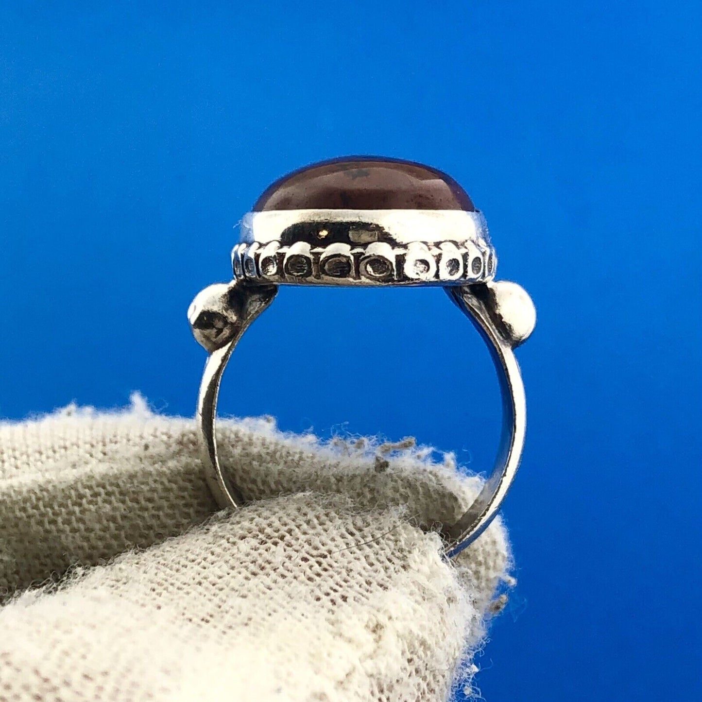 Gorgeous Sterling Silver 925 Oval Cut Brown Red Jasper Ring Size 5.5