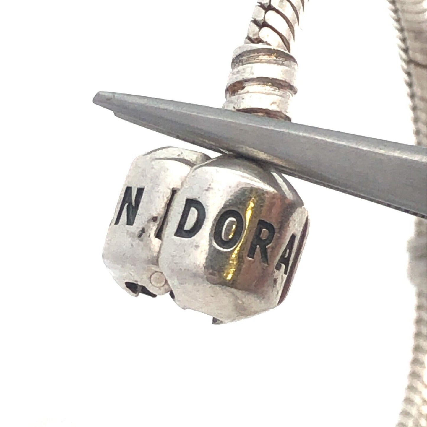 Authentic PANDORA Sterling Silver Signature Barrel Clasp 590702 Charm Bracelet