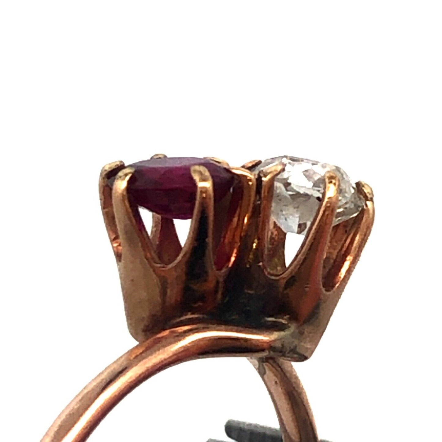 Stunning 14K Yellow Gold Diamond Ruby Duo Engagement Anniversary Cocktail Ring