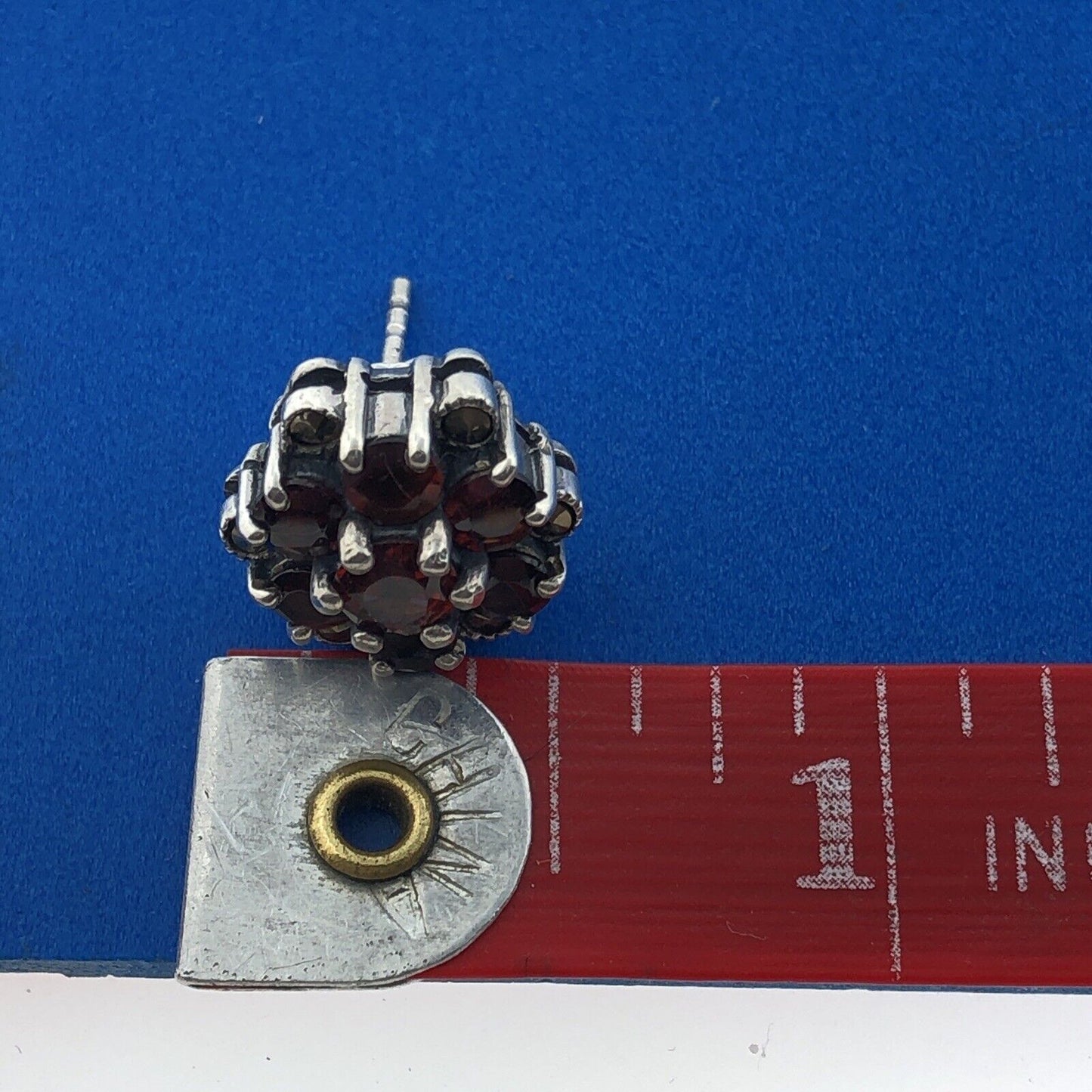 Sterling Silver 925 Garnet Solitaire Halo Flower Floral Cluster Stud Earrings