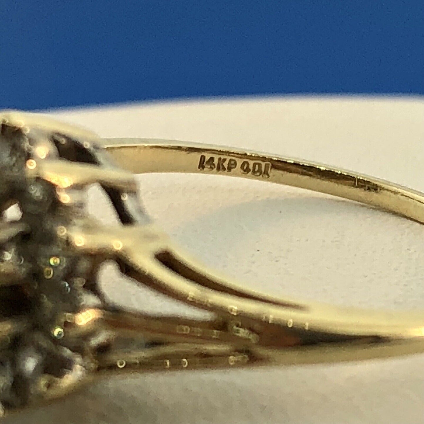 Estate 14K Yellow Gold Diamond Flower Cluster Engagement Anniversary Ring