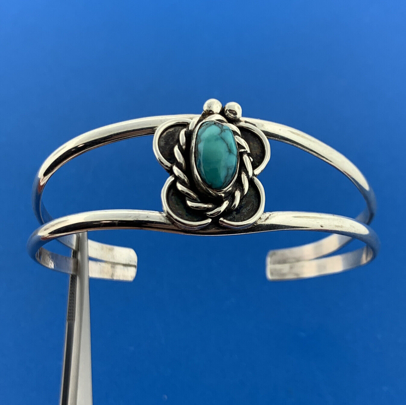 Native American Artisan 925 Sterling Silver Turquoise Butterfly Cuff Bracelet