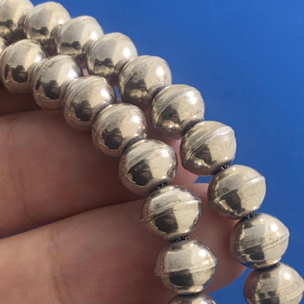Native American Southwest 925 Sterling Silver Beaded Statement Necklace