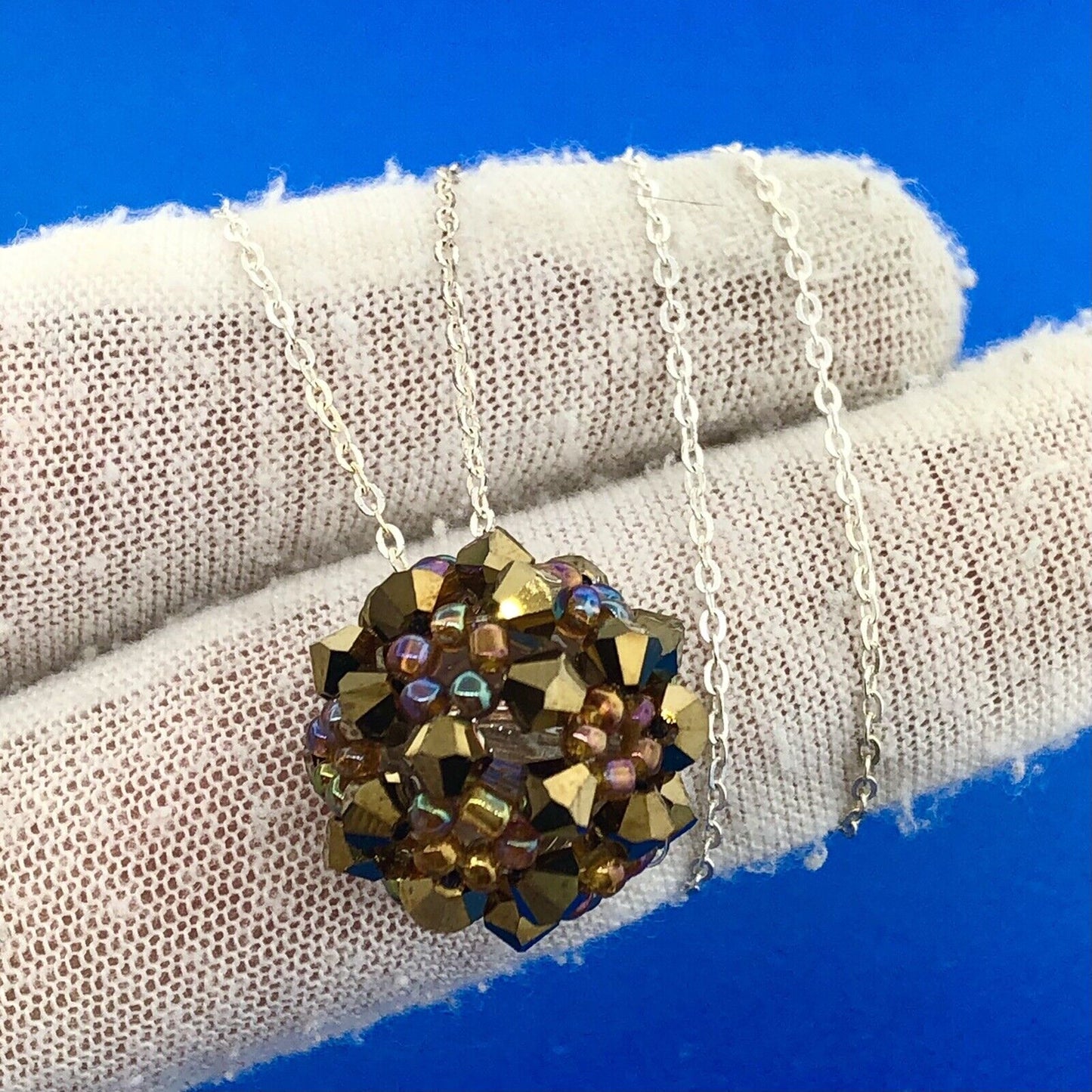Stunning Sterling Silver 925 Faceted Glass and Bead Crystal Ball 18.5" Necklace