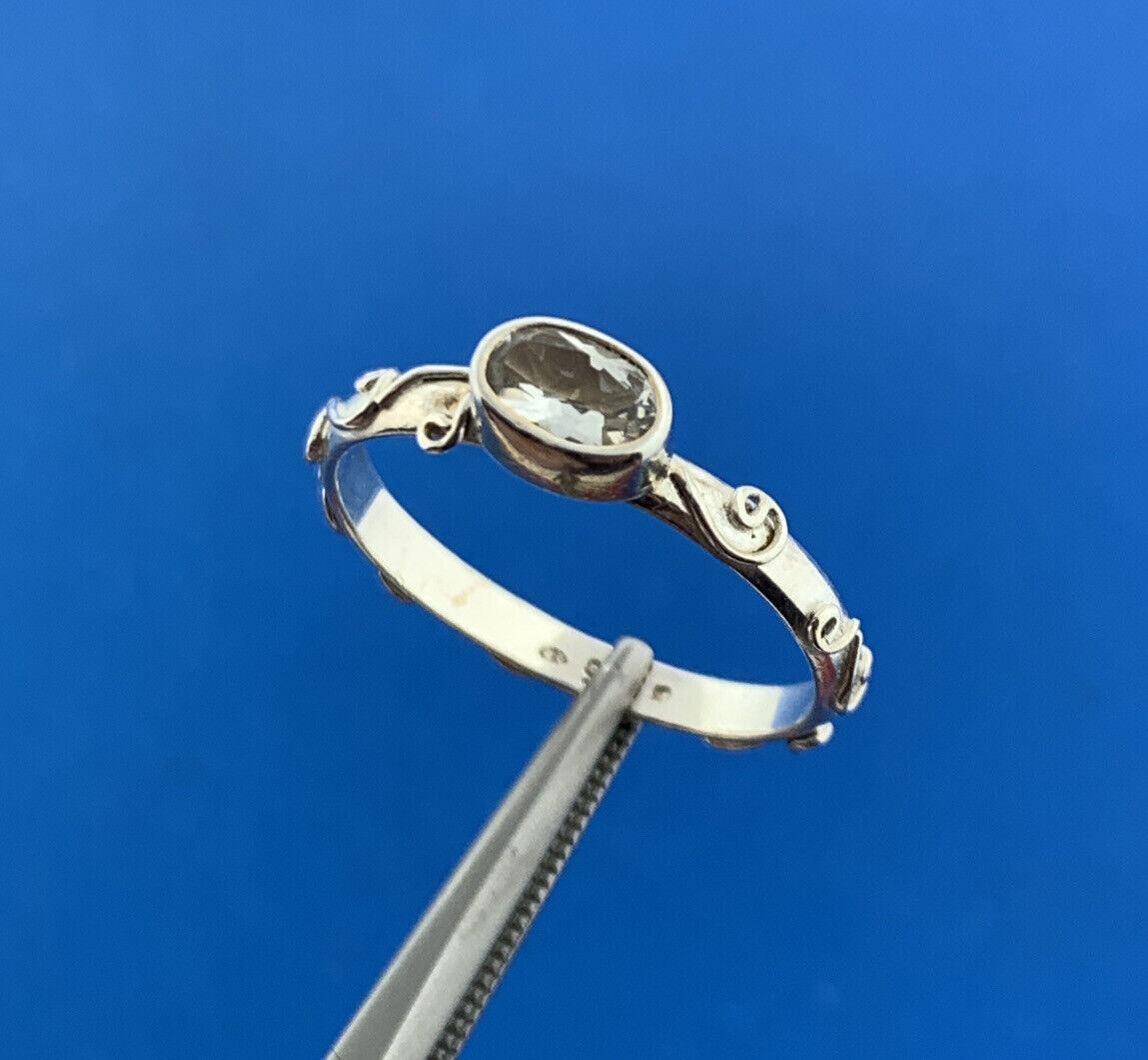Designer 925 Sterling Silver White Topaz Scroll Design Stackable Band Ring