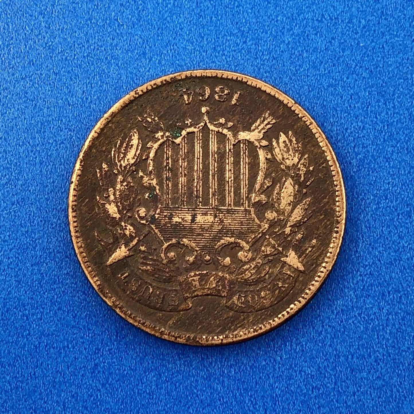 1864 P Bronze Two-Cent Piece Union Shield Large Motto Philadelphia Mint Coin