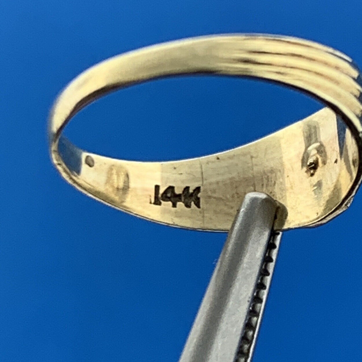 Art Deco Art Nouveau 14K Yellow Gold Turquoise Seed Bead Childs Band Pinky Ring