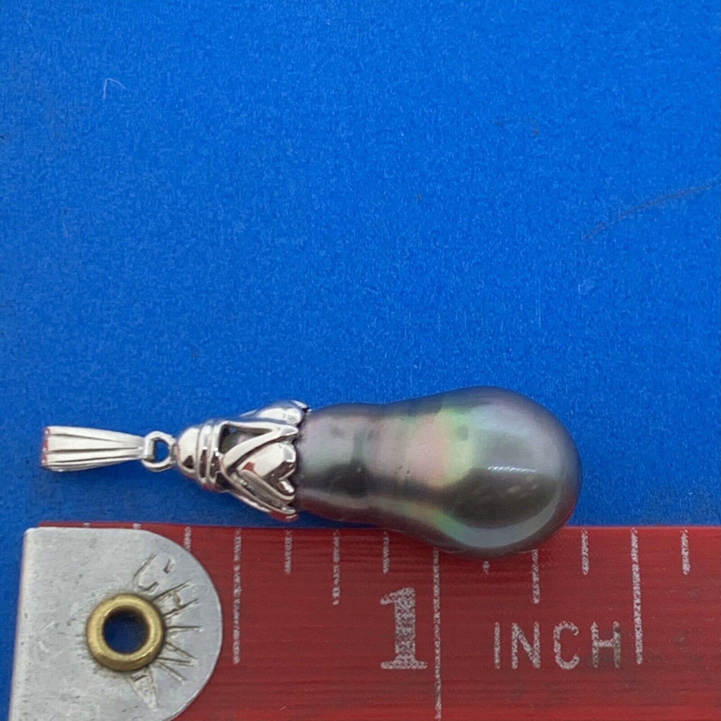 14K White Gold Peacock Baroque Pearl Solitaire Statement Drop Pendant