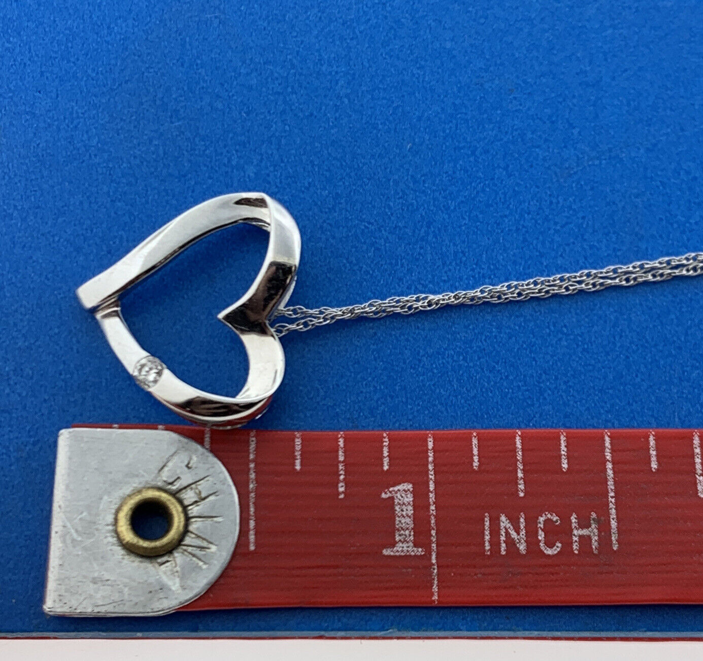 Designer 10k White Gold Round Cut Diamond Open Heart Pendant 18" Chain Necklace