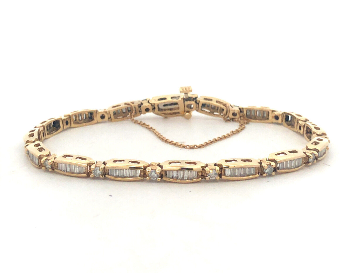 14K Yellow Gold Baguette Round Diamond Tennis Bracelet