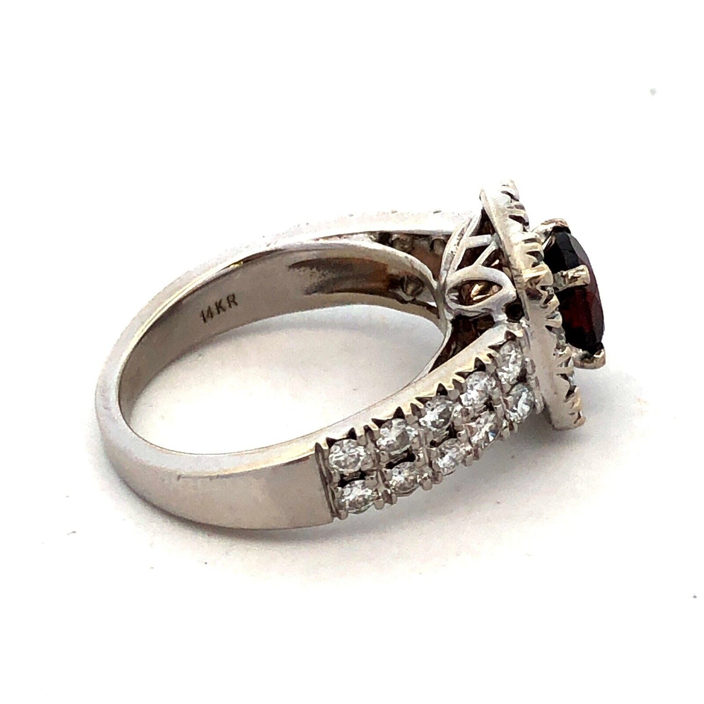 Designer RY 14K White Gold Square Red Tourmaline Diamond Halo Engagement Ring