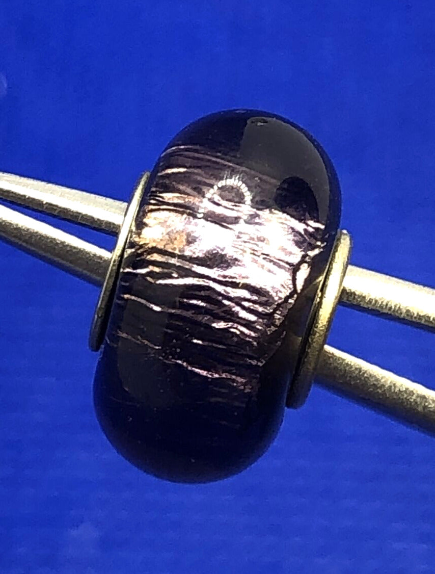 Purple 925 Sterling Silver Glass Slide Bracelet Bead Charm