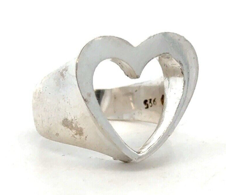 Designer 925 Sterling Silver Open Cutout Heart Love Valentine's Modernist Ring