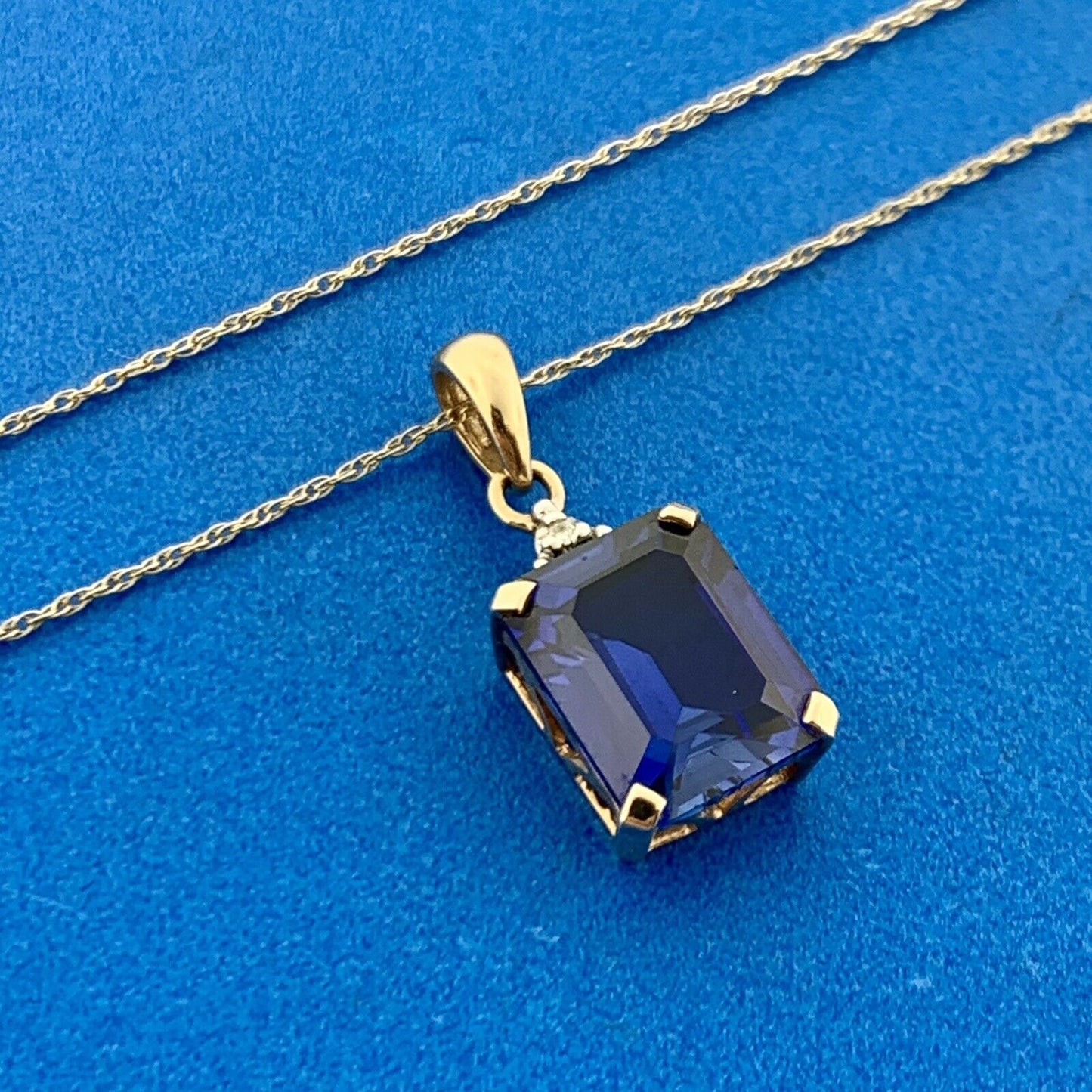 Designer LGL 10K Yellow Gold Rectangle Sapphire Diamond Accented Necklace