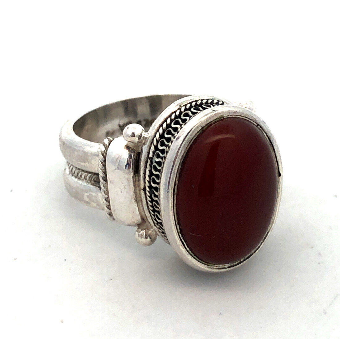 Designer BA 925 Sterling Silver Oval Red Carnelian Textured Statement Ring