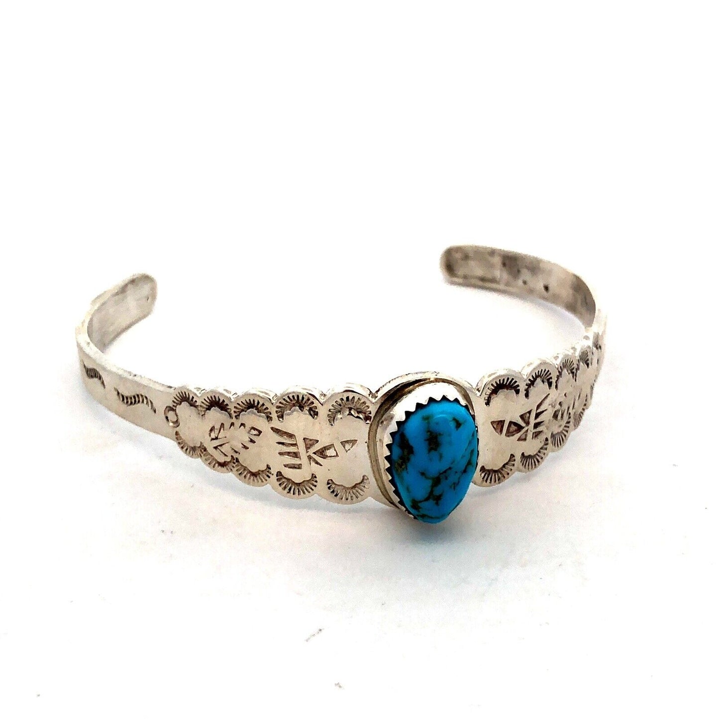 Navajo Jim Yazzie 925 Sterling Silver Turquoise Storyteller Open Cuff Bracelet