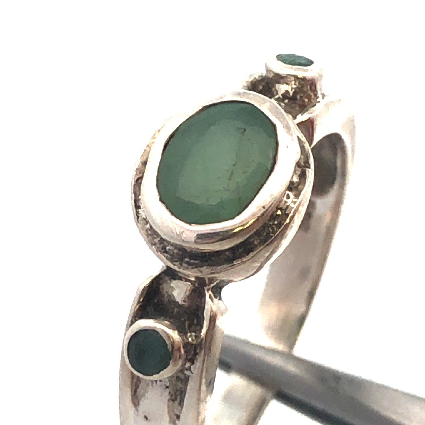 Vintage 925 Sterling Silver Oval Emerald May Anniversary Ring