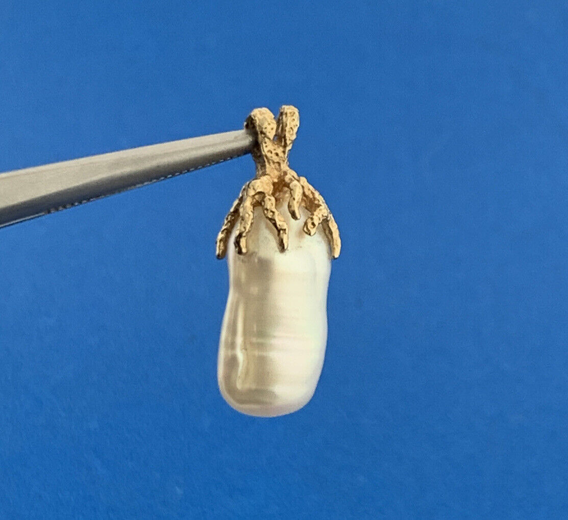 Retro 14K Yellow Gold Nugget Free Form Freshwater Pearl Statement Pendant