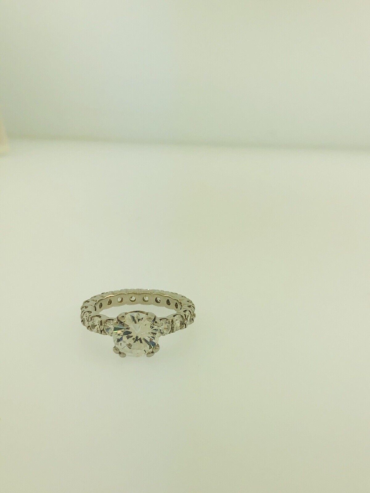Sterling Silver 925 Cubic Zirconia Solitaire w/Accents Engagement Ring