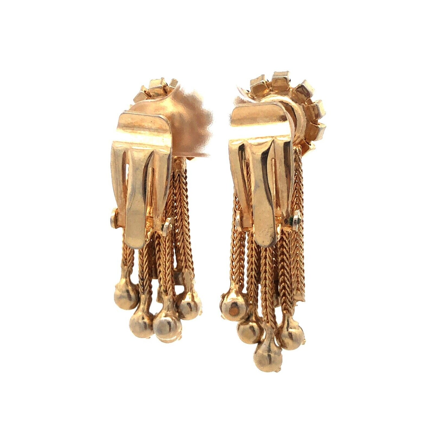 Mid Century Gold Tone Rhinestone Mesh Chain Statement Brooch Earrings 3 Pc Set