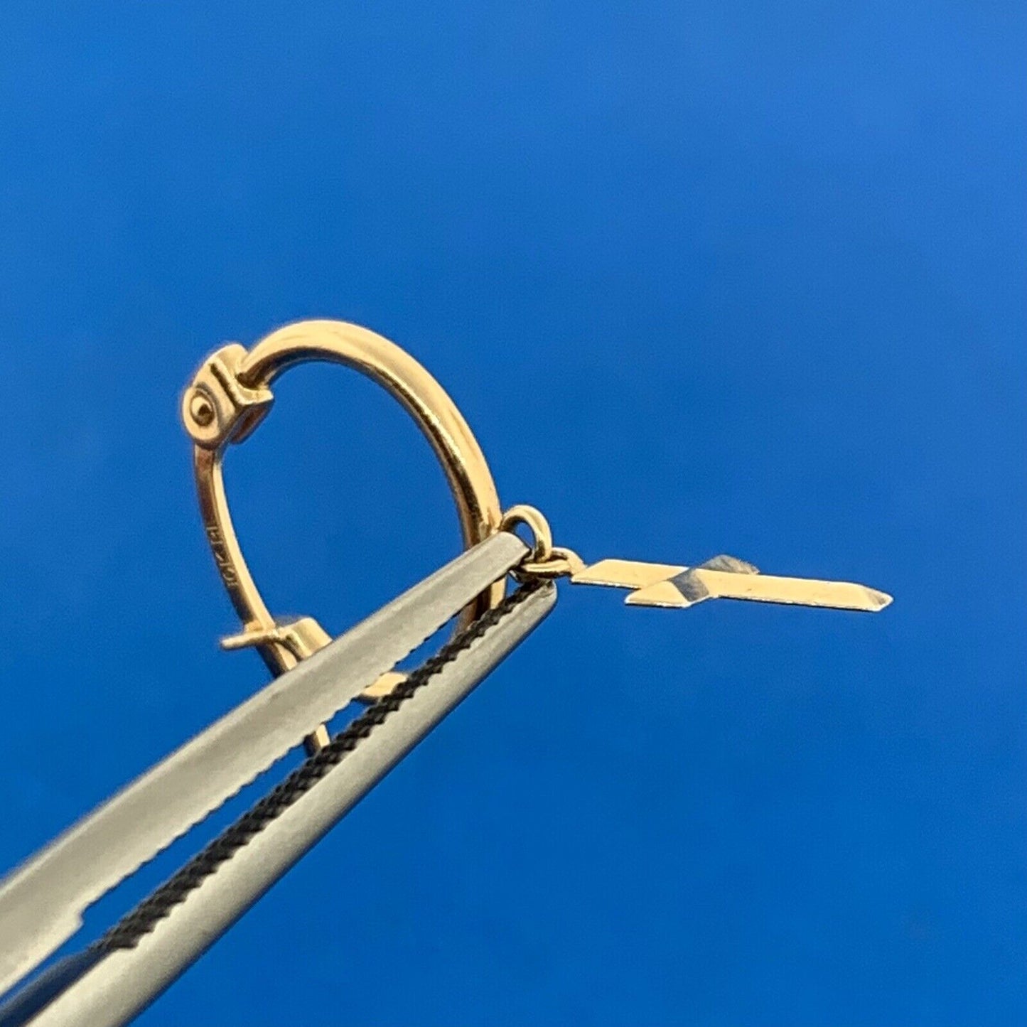 Designer 10K Yellow Gold Cross Dangle Huggy Hoop Earrings