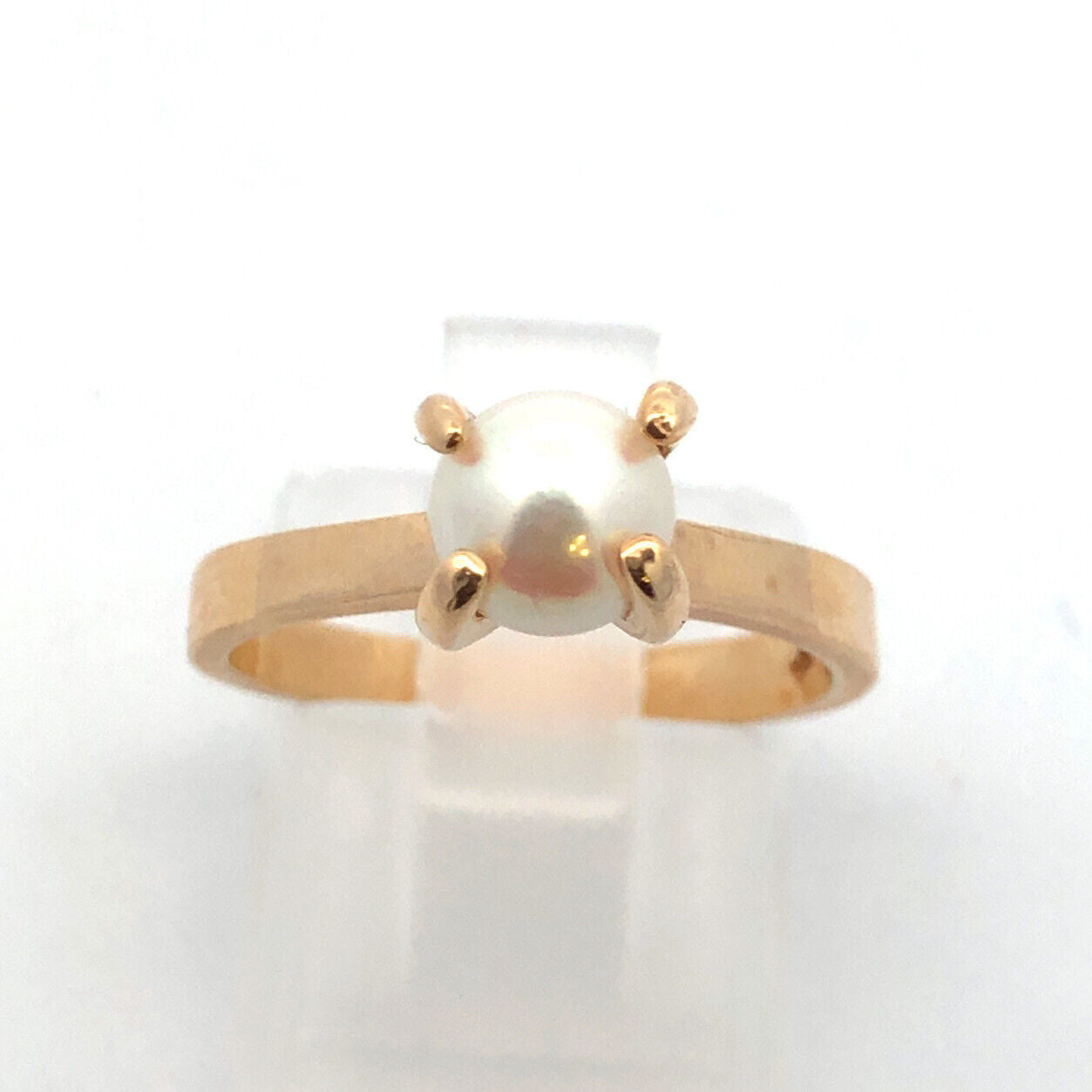 Designer 10K Yellow Gold Pearl Solitaire Size 6.5 Ring