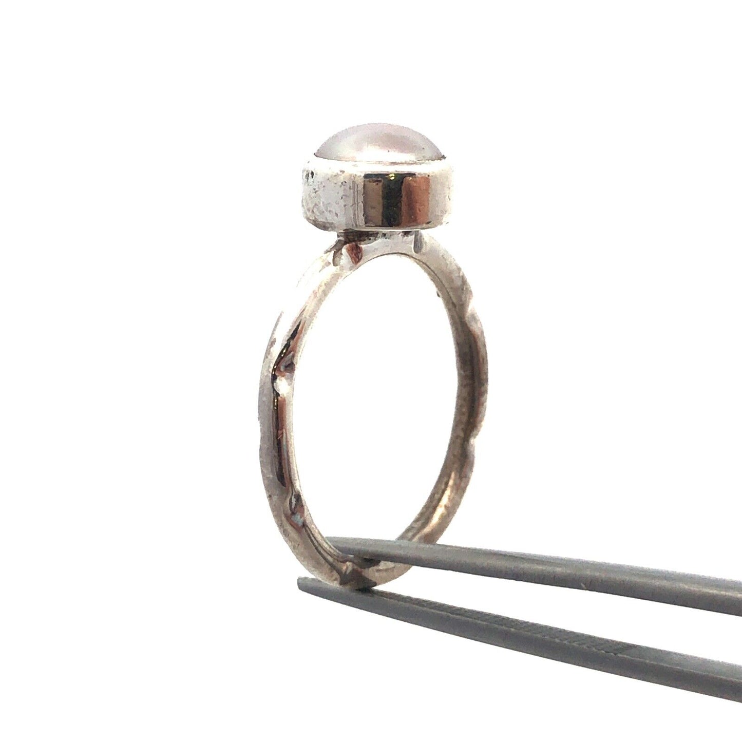 925 Sterling Silver Round Light Pink Pearl Solitaire Occasion Ring